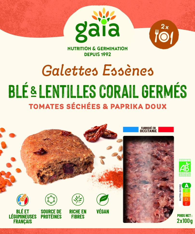 Galettes Essènes de blé & lentilles corail germés, tomates séchées & paprika doux 2x100g