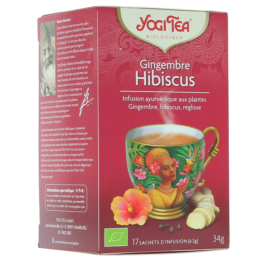 Infusion gingembre hibiscus 17 sachets Yogi Tea BIO