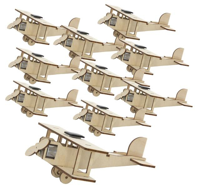 Lot de 10 maquettes biplans solaires en bois "Flying Star"