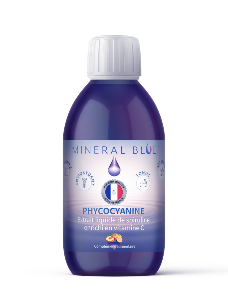 Immunergie Bleue • Energie & Anti-fatigue à la pêche et au citron • Phycocyanine 6000mg/L • Naturel et fabriqué en France
