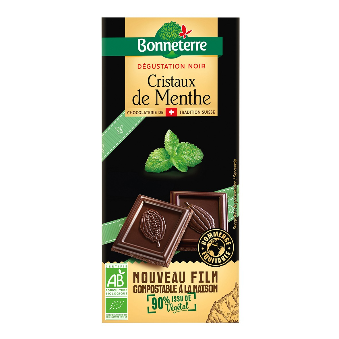 Chocolat dégustation noir cristaux de menthe 90g bio - Bonneterre