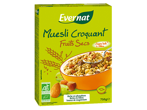 Muesli croquant fruits secs 750g bio - Evernat