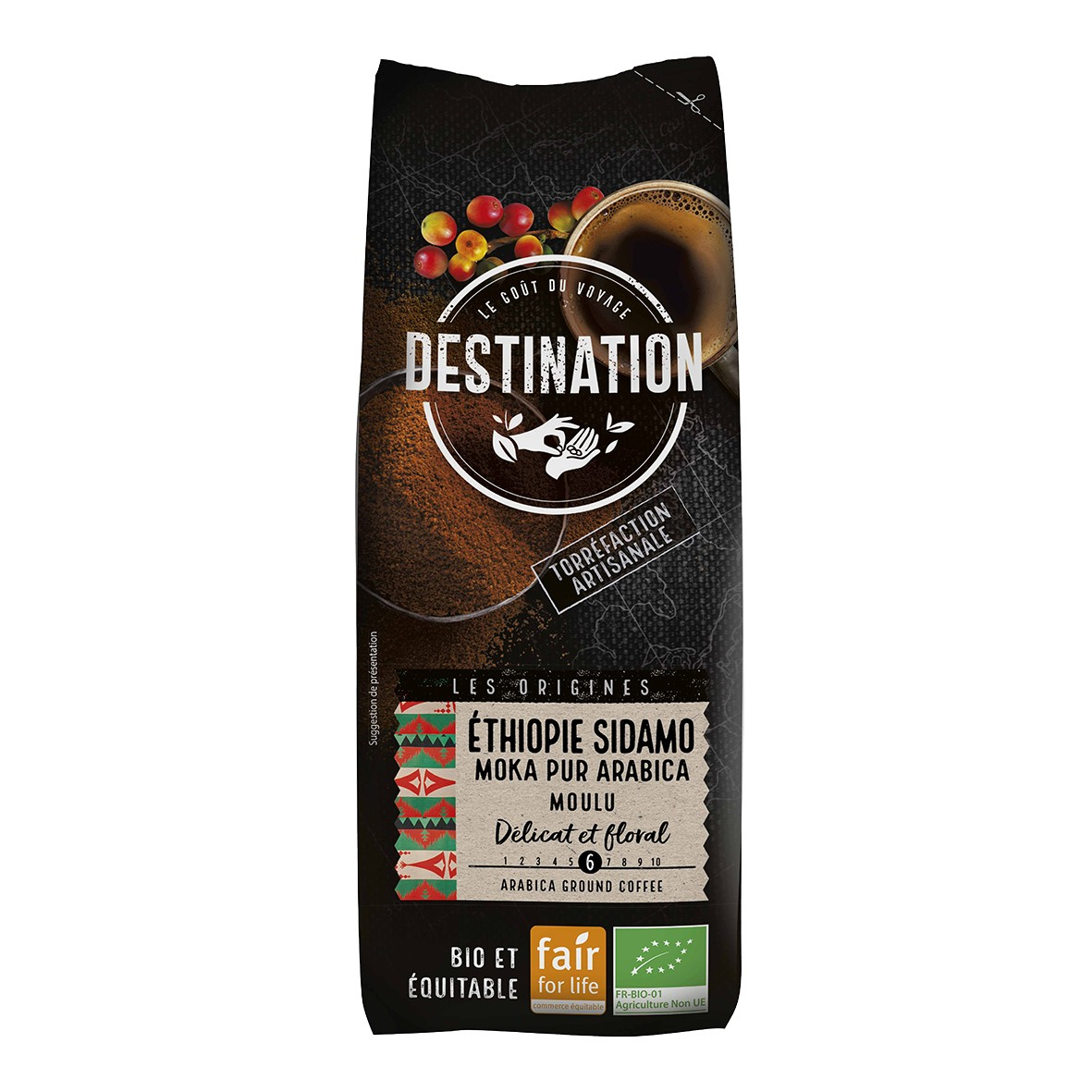 Café éthiopie moka sidamo pur arabica moulu 250g Bio - Destination