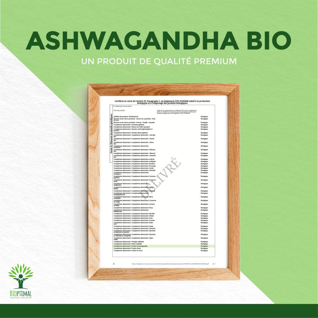 Poudre D'Ashwagandha Bio 300g - Conditionnée En France, Vegan, Anti-stress
