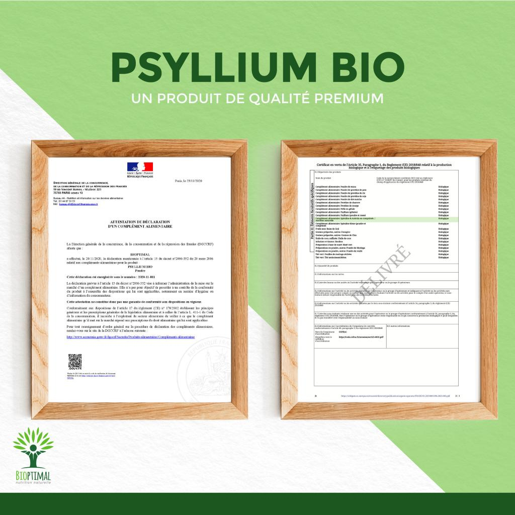 Psyllium Blond Bio En Poudre - 1kg - Fabriqué En France - Marque Bioptimal