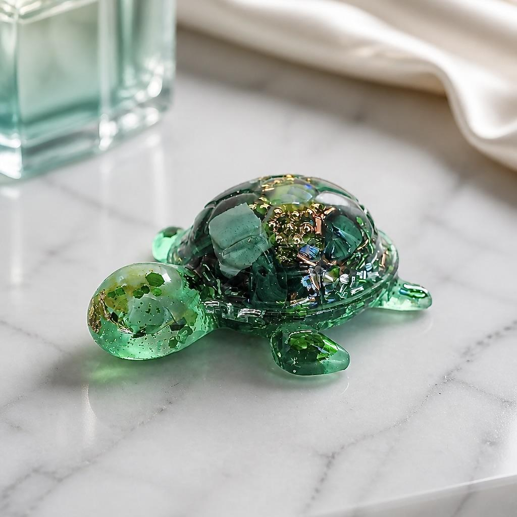 Orgonite bébé tortue "LISOU" malachite