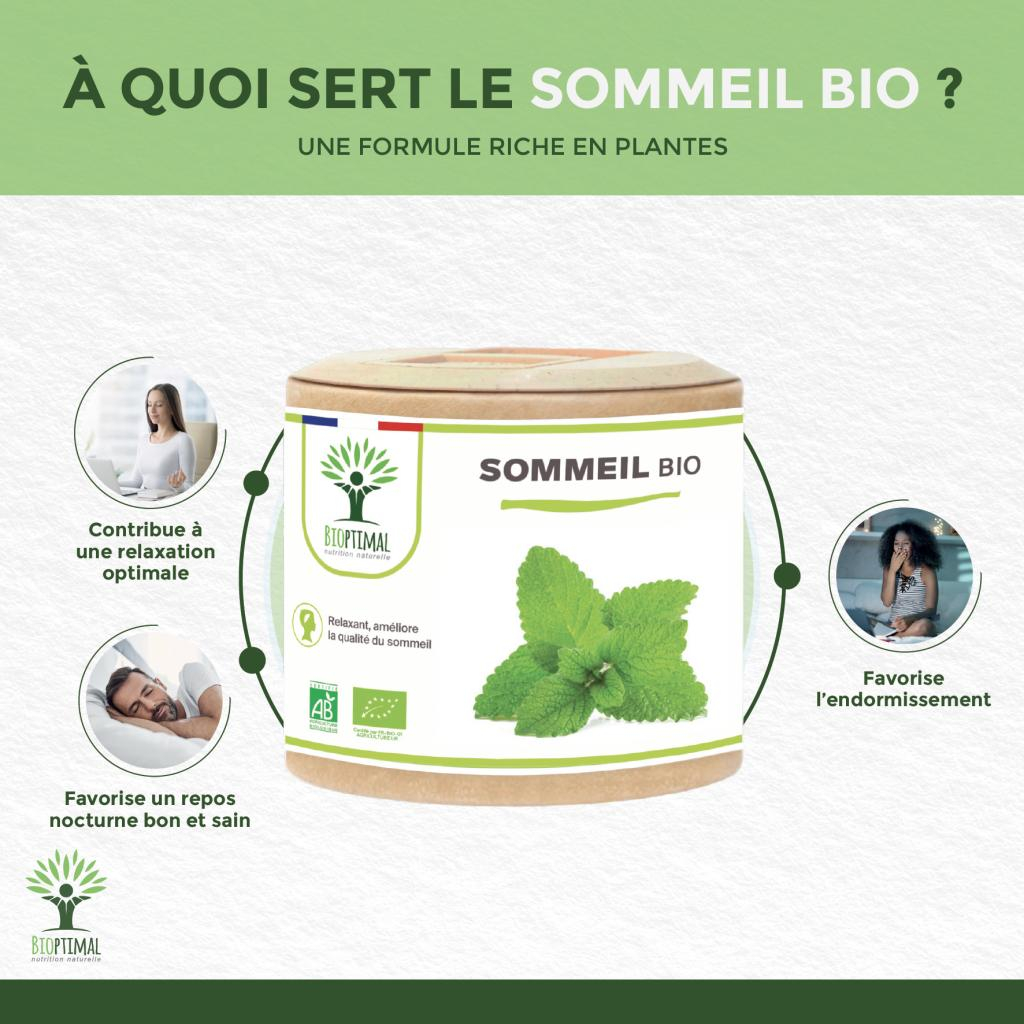 Complément Alimentaire Sommeil Bio Bioptimal - 60 Gélules - Passiflore, Mélisse, Tilleul, Eschscholtzia - Fabriqué En France