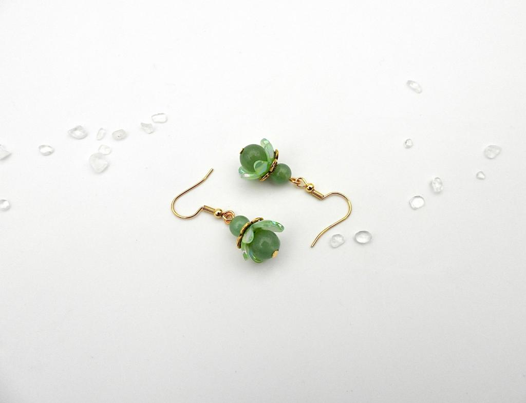 Boucles d'oreilles fleurs gemmes aventurine