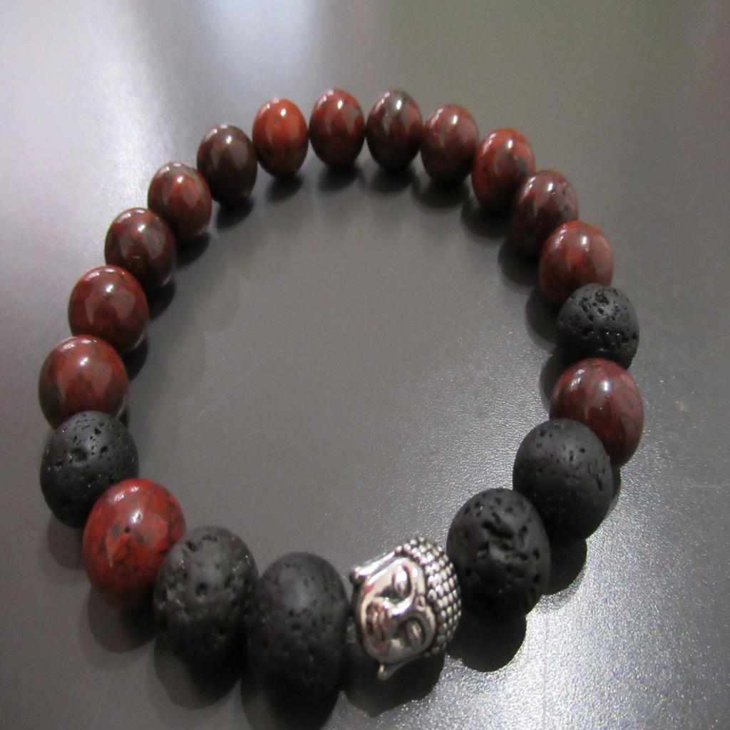 Bracelet homme jaspe bréchique et lave 10 mm