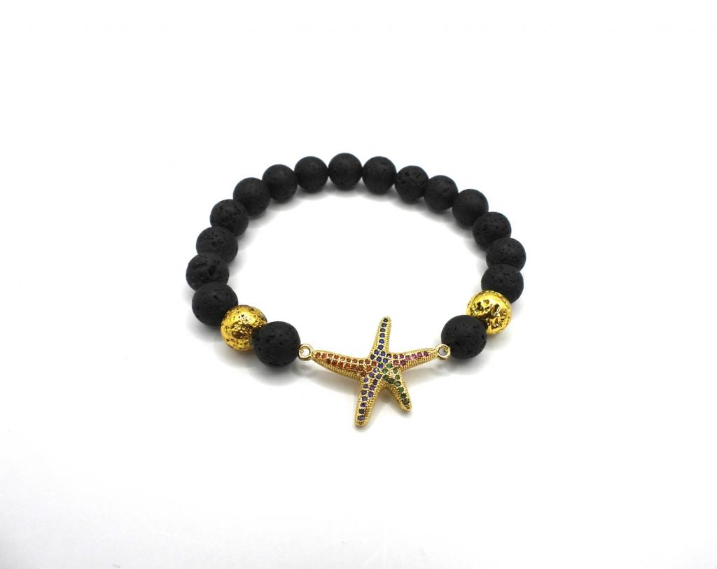 Bracelet pierre de lave Etoile de Mer plaqué or