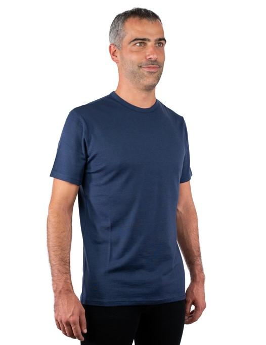 T-shirt homme manches courtes col O BLEU INDIGO en pure laine mérinos
