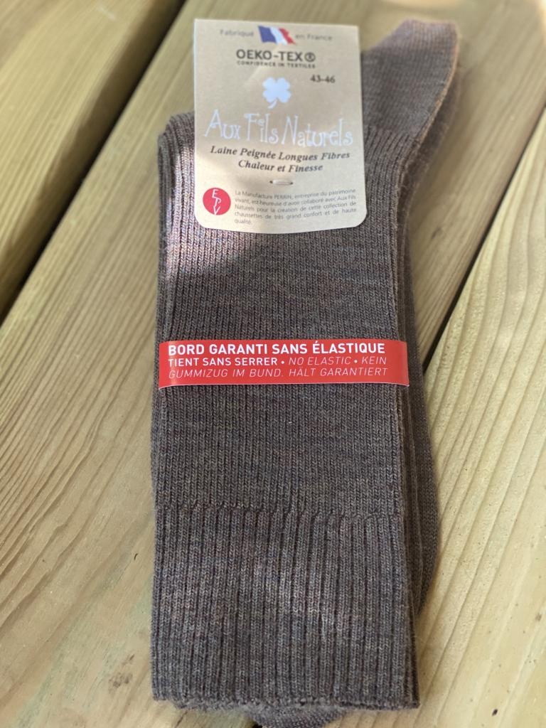 Lot de 2 paires de chaussettes laine sans élastique (brun)