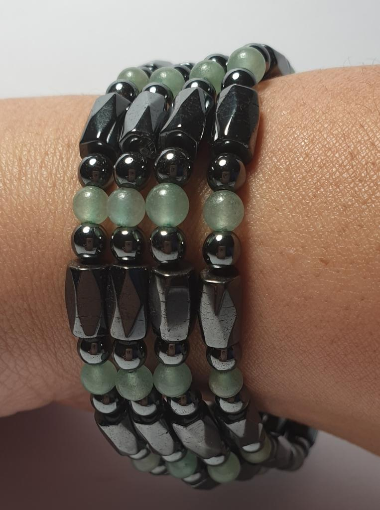 Bracelet Perles Jade De Taiwan Et Hématite Carrée - Fait Main Sur Mesure, élastique, Unisexe