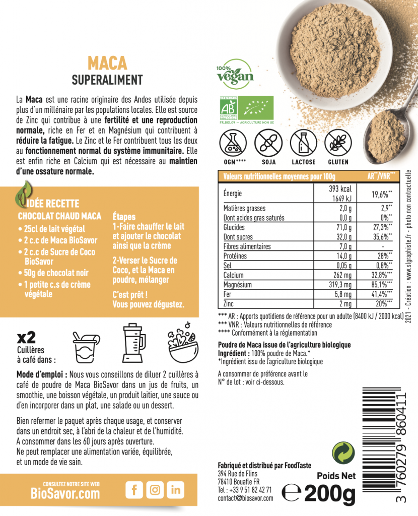 Poudre De Maca Bio 300g - Conditionnée En France - Végan - Fertilité Et Vitalité