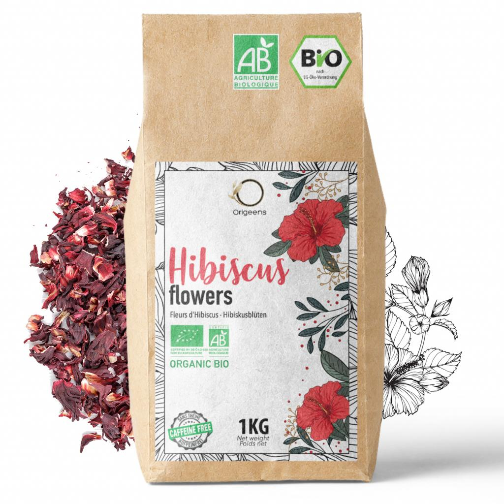 Hibiscus Bio 1kg Grade Supérieur - Fleur Hibiscus pour Bissap, Thé glacé, Infusion et Tisane - Cure Detox Drainante - Fleurs d'Hibiscus Séchées Bio