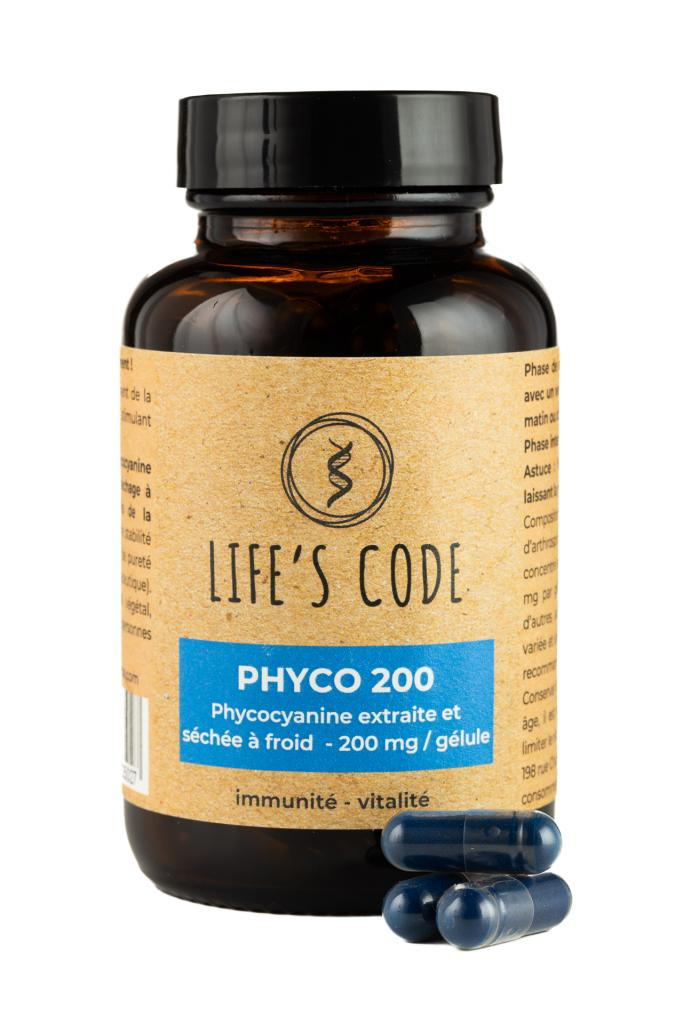 PHYCO 200 : Phycocyanine lyophilisée nature 200 mg par gélule - 90 Gélules végétales - Cure de 3 mois