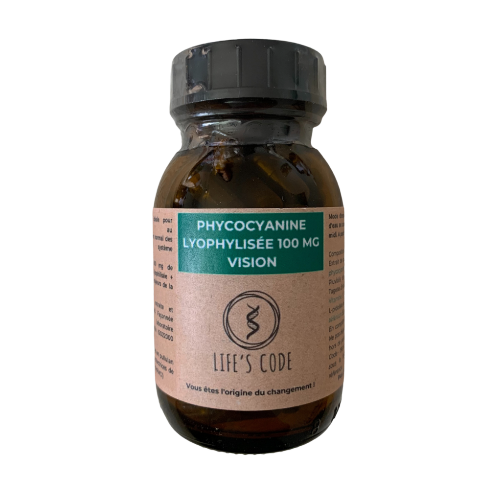 Phyco-Vision 100 : Phycocyanine lyophilisée 100 mg par dose + 7 actifs majeurs de la santé oculaire - 90 gélules végétales