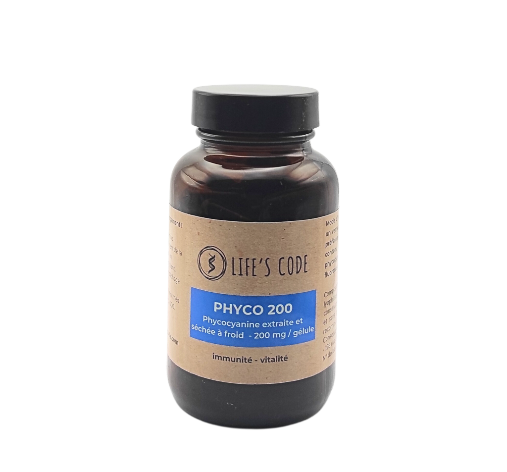 PHYCO 200 : Phycocyanine lyophilisée nature 200 mg par gélule - 90 Gélules végétales - Cure de 3 mois