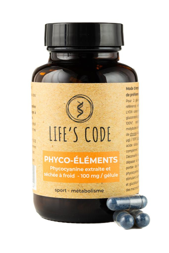 Phyco-Eléments 100 : Phycocyanine lyophilisée 100 mg par dose + 7 Oligo-éléments hautement assimilable - 90 gélules végétales
