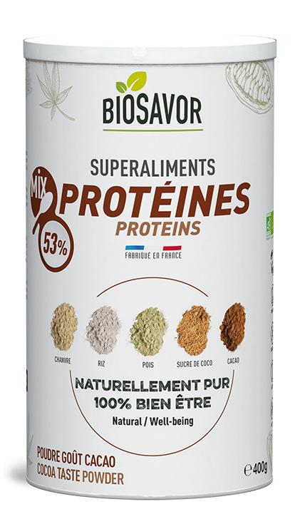 Mix de protéines Bio - Saveur Cacao - 400g - Fabriqué en France 