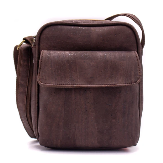 Sac à bandoulière liège artisanal "Just men" Marron