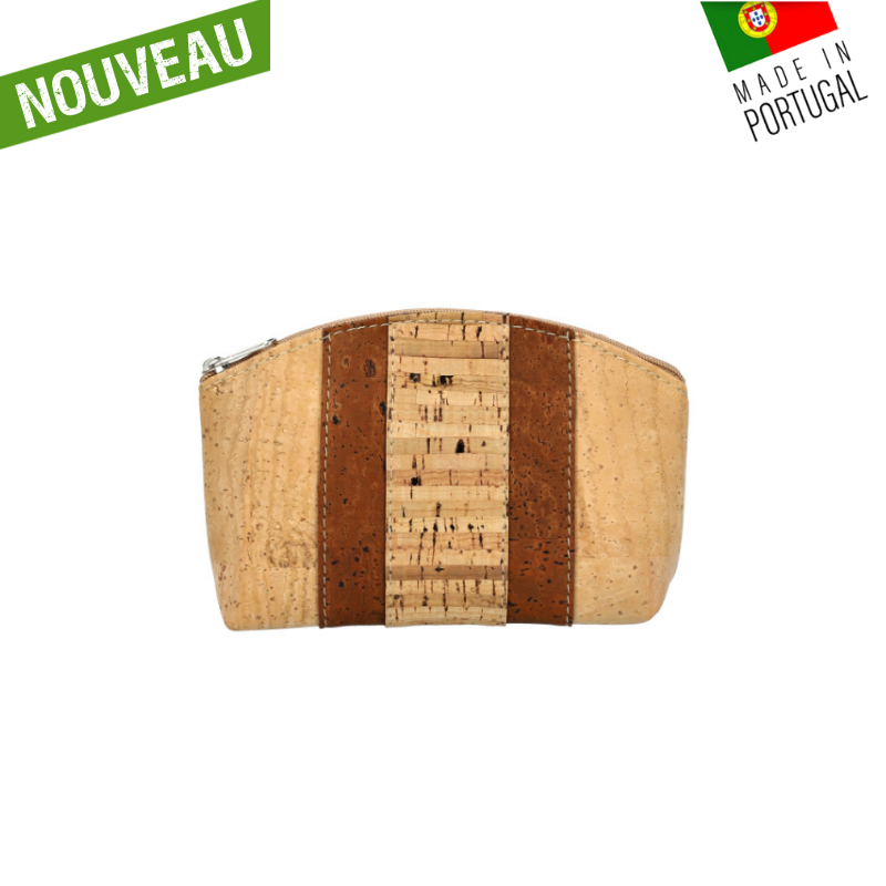 Trousse arrondie en liège naturel zébrée - Pochette arrondie en liège