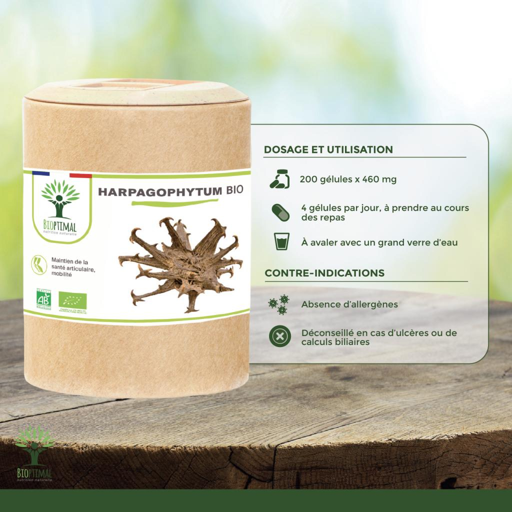 Harpagophytum Bio 120 Gélules – Complément Alimentaire Articulations – Vegan – Neuf
