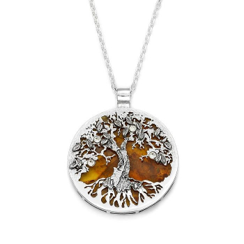 Collier Arbre De Vie Ambre Sur Argent Sevellia