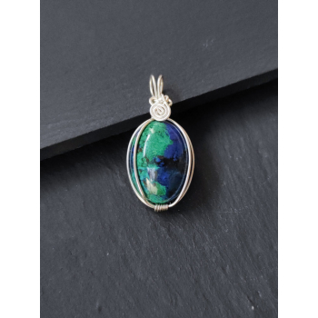 Pendentif argent azurite-malachite