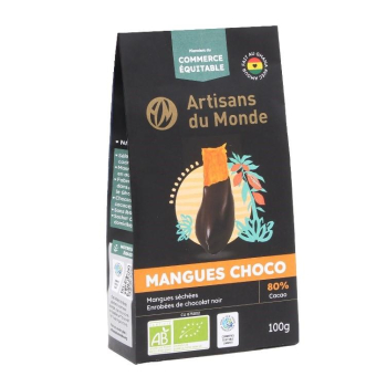 Mangues séchées enrobées de chocolat noir bio - 100g