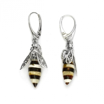 Boucles d'oreilles abeilles en ambre sur argent 925
