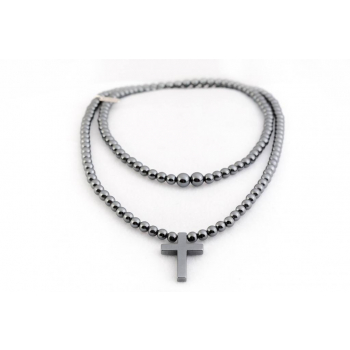 Sautoir perles Hématite naturelle semi précieuse et Bouddha pendant