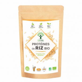 Protéine de Riz Bio - 80% de Protéines - Poudre de Riz Brun Germé - Conditionné en France - Vegan - Certifié écocert - 500 g