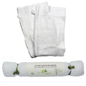 Gants de toilette - Collection Bambou - Lot de 2 - blanc 
