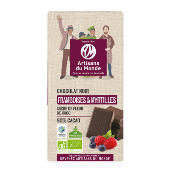 Chocolat noir 80% framboises & myrtilles - bio - 100g