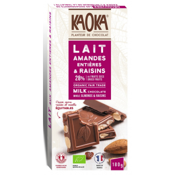 Chocolat lait amande et raisins 180g