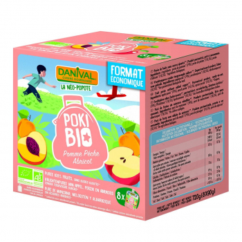 Poki Bio pomme-pêche-abricot 8x90g bio - Danival