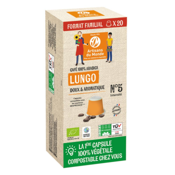 Capsules cafe lungo bio 100g x20 capsules perou ethiopie