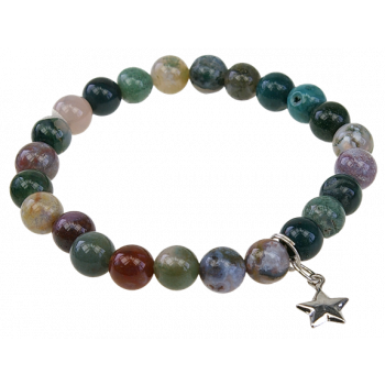 Bracelet Agate Multicolore Perles rondes 8 mm et Breloque étoile