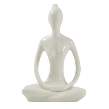Statuette en Porcelaine Posture du Lotus Dhyana Mudra Blanc brillant 10 cm