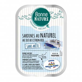 Sardines MSC au naturel au jus de citron Bio et sans arête 115g - Bonne Nature
