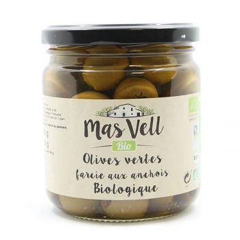 Olives vertes farcies aux anchois 350g bio - Mas Vell