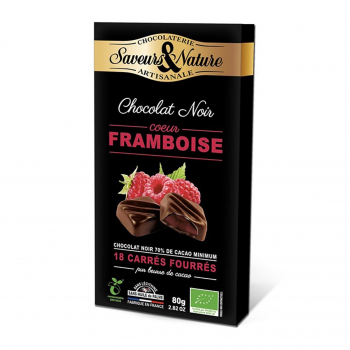 Carrés de chocolat noir fourrés framboise x18 - 80g bio - Saveurs et Nature