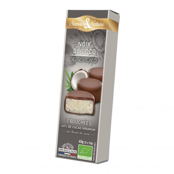 Bouchées de noix de coco - chocolat lait 3x15g bio - Saveurs et Nature