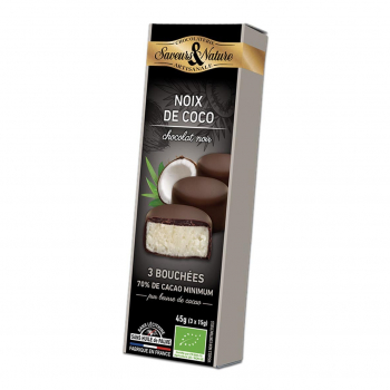 Bouchées de noix de coco - chocolat noir 3x15g bio - Saveurs et Nature