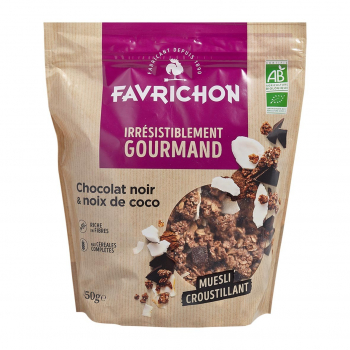 Muesli croustillant chocolat & noix de coco 450gr Bio - Favrichon