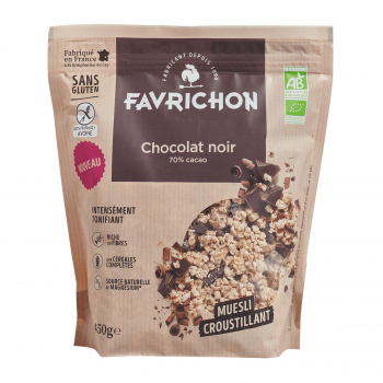 Muesli croustillant chocolat noir sans gluten 450g bio - Favrichon