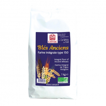 Farine de blés anciens intégrale T150 1kg bio - Celnat