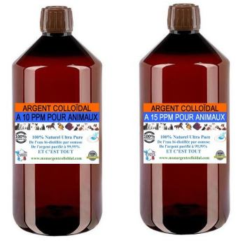 Argent colloïdal pour les Animaux à 10 ou 15 ppm 1 Litre