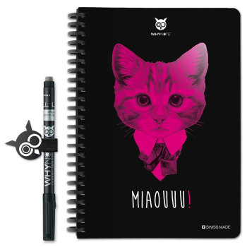 WHYNOTE® A5 CHAT - Bloc-Notes pages à lignes / Réutilisable à l'infini